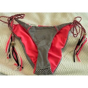 Beach Bunny too‎ close  Bikini Bottoms Striped Hot Pink Tie Side Beads NWT L